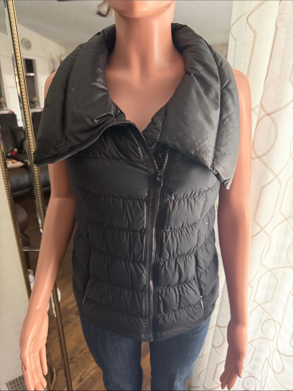 Athleta Black Quilted Puffer Vest with Wide Collar